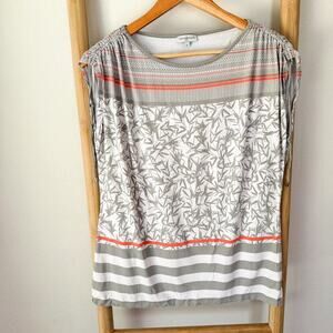 Un Jour Ailleurs Paris Gray Floral Stripe Stretch Top Womens Size 3 Large
